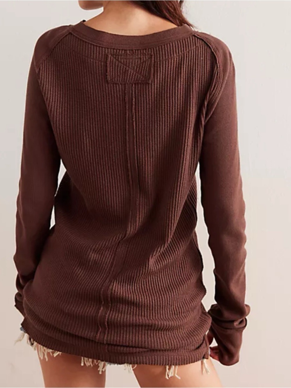 Care Free People Brown Honey B Ribbed Knit Long Sleeve Crew Neck Top XS